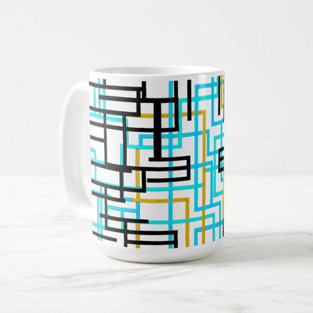 Caneca De Café Linhas Geométricas Modernas de Meados do Século (Frente Esquerda)