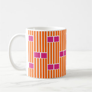 Caneca de Café Linhas Laranjas e Caixas Rosas