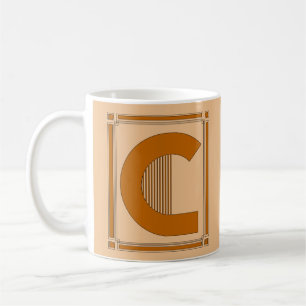 Caneca De Café Linhas retas art deco com monograma, letra C