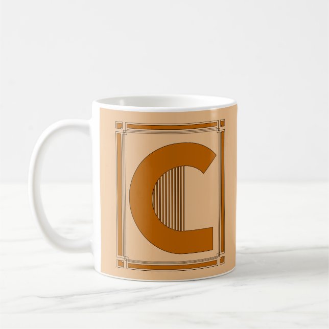 Caneca De Café Linhas retas art deco com monograma, letra C (Esquerda)