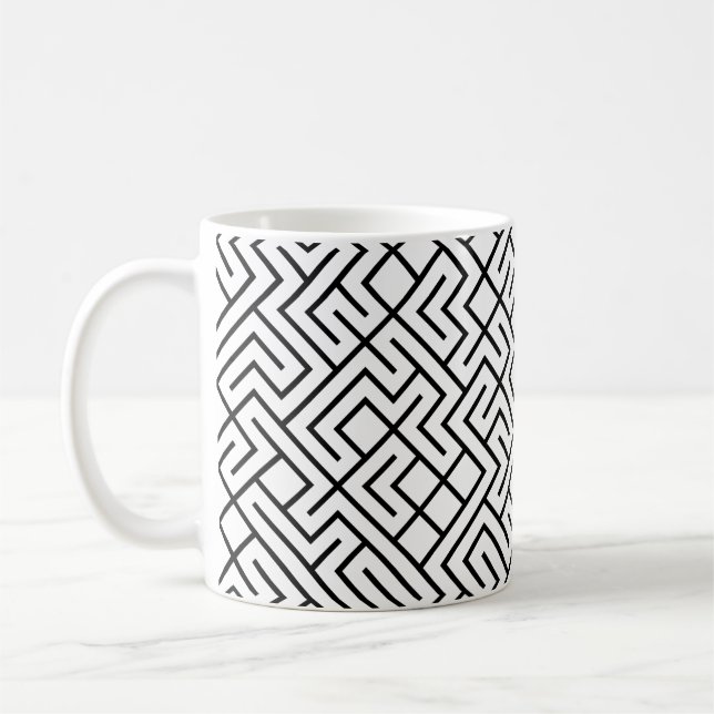 Caneca De Café Linhas Tilhadas Generativas (Preto no Branco) Únic (Esquerda)