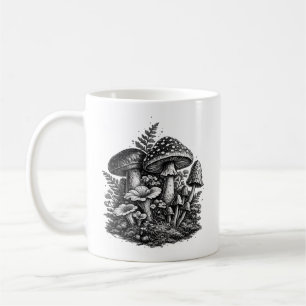 Caneca De Café Linocut de cogumelos florestais vintage