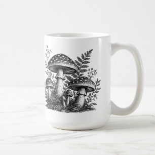 Caneca De Café Linocut de cogumelos florestais vintage