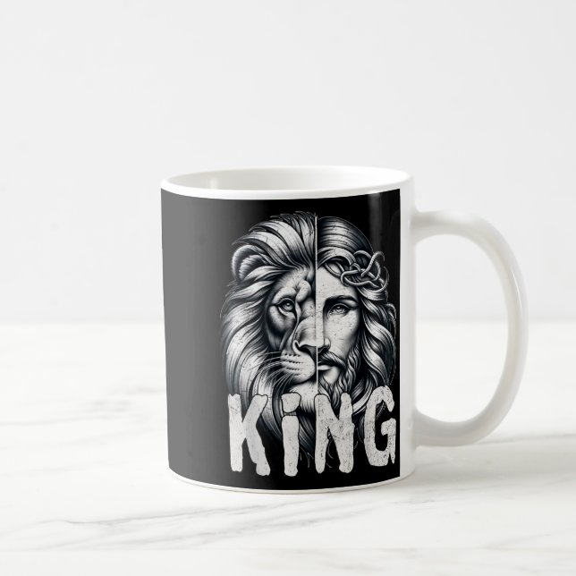 Caneca De Café Lion And Jesus King Christian Faith Design  (Direita)