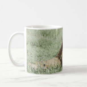 CANECA DE CAFÉ LION DEITADO NA GRAMA VERDE DURANTE O DIA