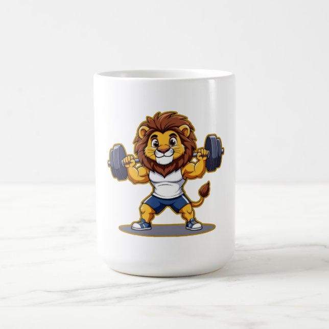 Caneca De Café Lion Lifting Light Weights – Cute Gym Animal Illus (Centro)