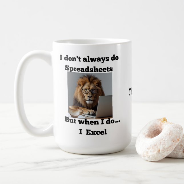 Caneca De Café lion spreadsheet office Mug (Com Donut)