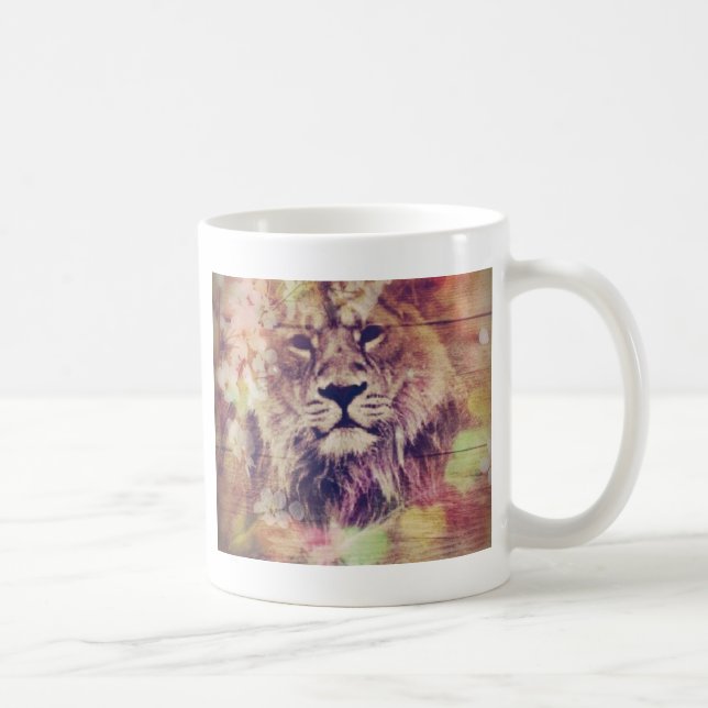 Caneca De Café Lion Wooden Primavera Grunge Arte Digital (Direita)