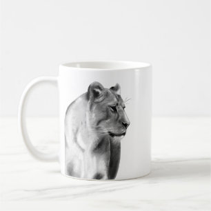 Caneca De Café Lioness Female Lion de Sketch Charcarboneto