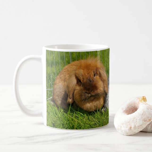 Caneca De Café Lionhead Holland Mini Lop Bunny Rabbit (Com Donut)