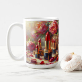 Caneca De Café Lipstick e flores - pintura impressionista