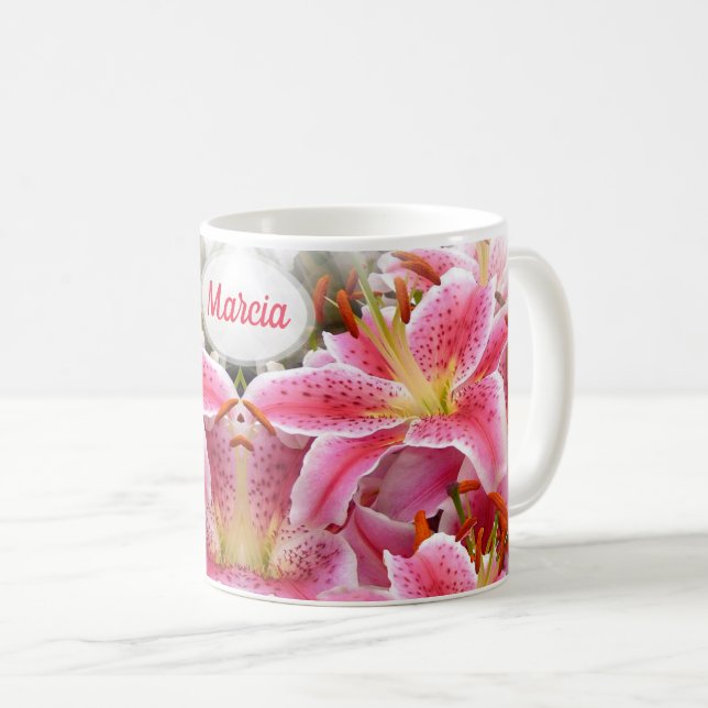 Caneca De Café Lírios Bonito de Stargazer Rosa Personalizados (Frente Esquerda)