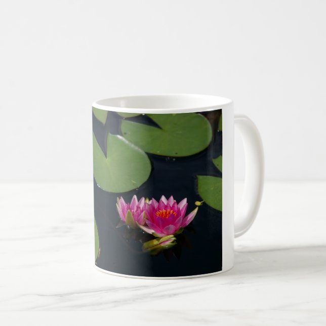 Caneca De Café Lírios de Água Cor-de-Rosa (Frente Esquerda)