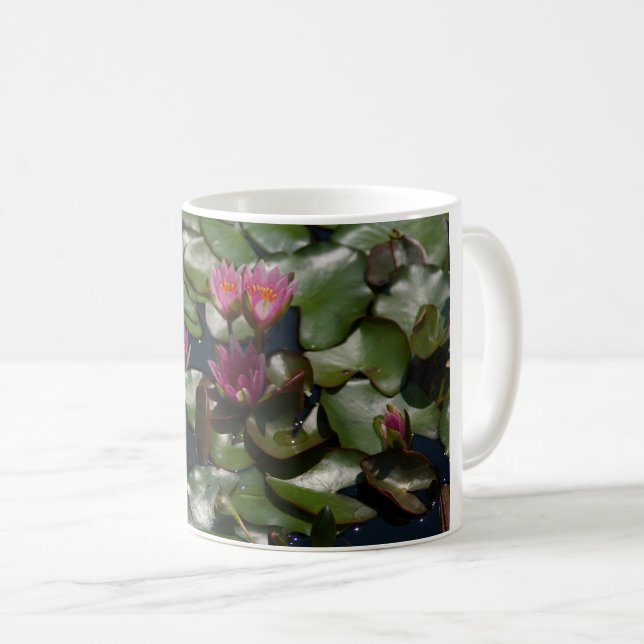 Caneca De Café Lírios de Água Rosa (Frente Esquerda)