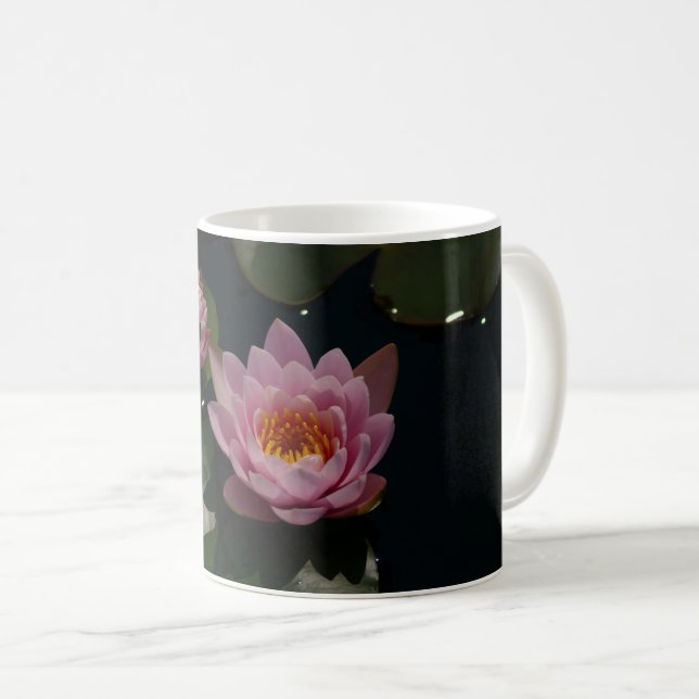 Caneca De Café Lírios de Água Rosa (Frente Esquerda)