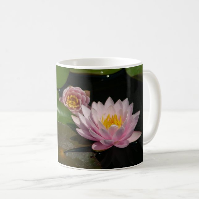 Caneca De Café Lírios de Água Rosas (Frente Esquerda)