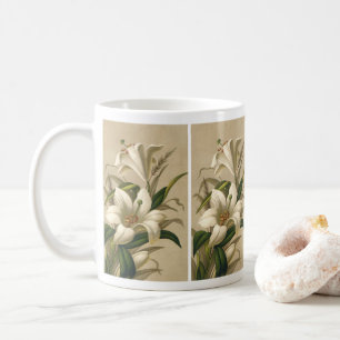Caneca De Café Lírios de Páscoa Antigos, Flores Vitorianas em Flo