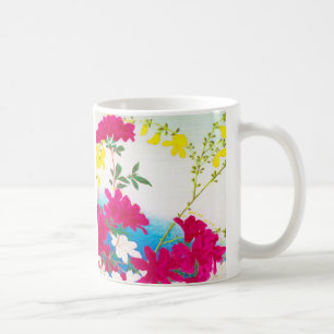 Caneca De Café Lírios japoneses - magenta, azul amarelo