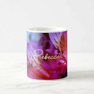 Caneca De Café Lírios Púrpuros, Cor-de-rosa, cor-de-rosa, Nome Pe