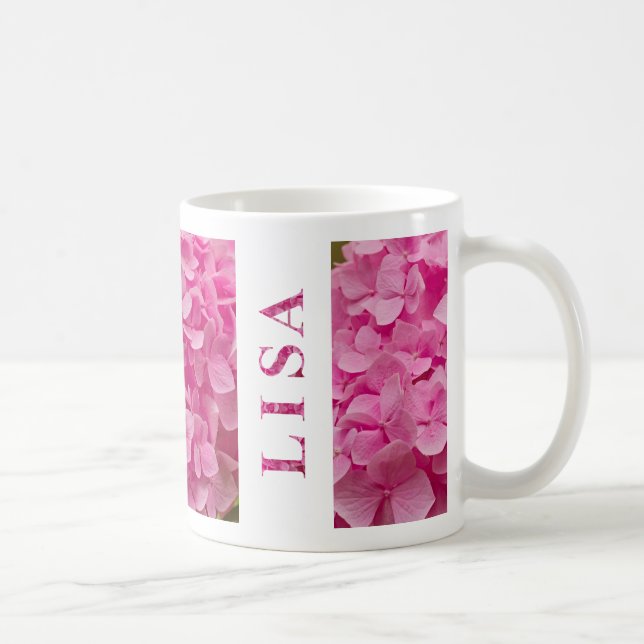 Caneca De Café "Lisa" Nome Primavera Rosa Hydrangea Floral Letter (Direita)