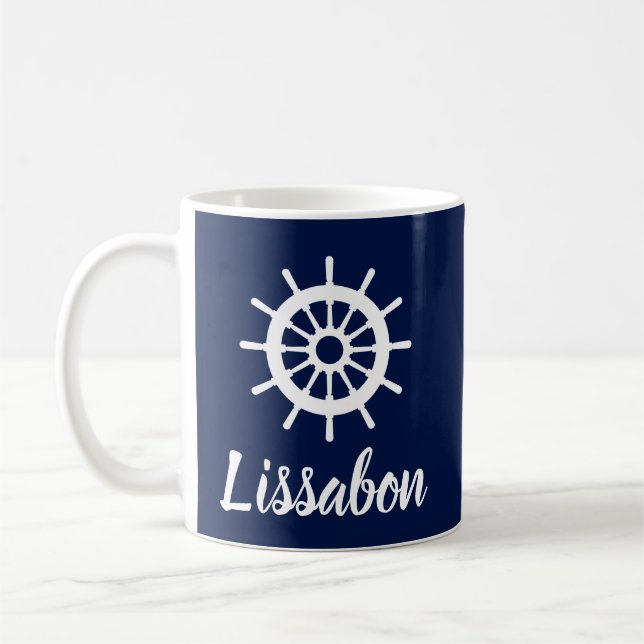 Caneca De Café Lissabon - Belo Estilo Marinheiro Azul E Branco (Esquerda)