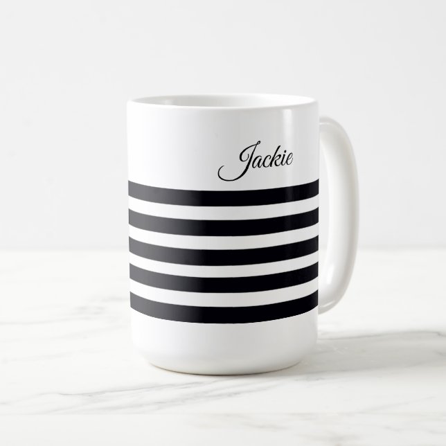 Caneca De Café Listagens Brancas e Pretas Clássicas do Nome Perso (Frente Esquerda)