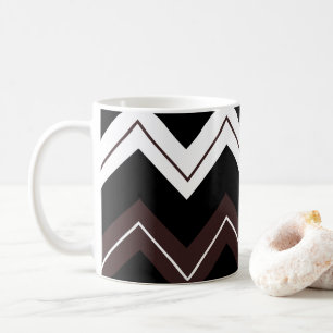 Caneca De Café Listra Chevron Preto Branco Marrom