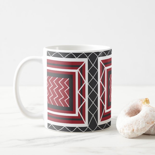 Caneca De Café Listra Chevron Quadrada Geométrica Cinza Branco Ve (Com Donut)
