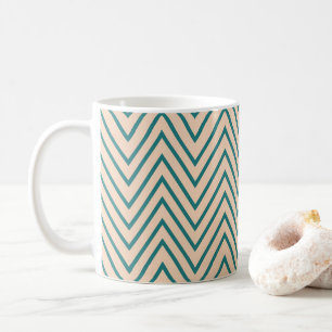 Caneca De Café Listra de Chevron Azul Pêssego