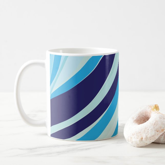 Caneca De Café Listra Diagonal Azul Abstrata Fofa  (Com Donut)