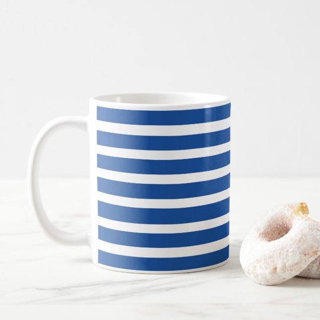 Caneca De Café Listras Azuis Brancas Fofas (Com Donut)