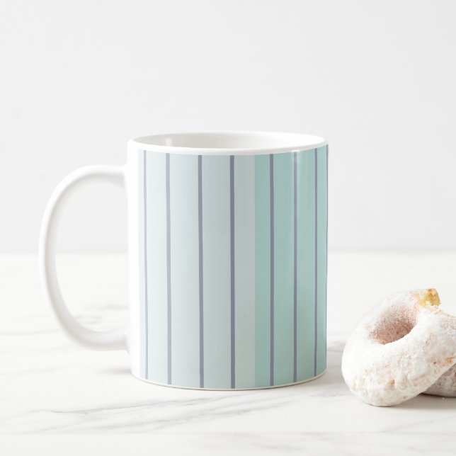 Caneca De Café Listras Azuis Cinza Teal  (Com Donut)