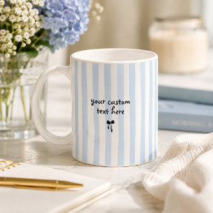 Caneca De Café Listras Azuis Costeiras com Laço de Texto Personal