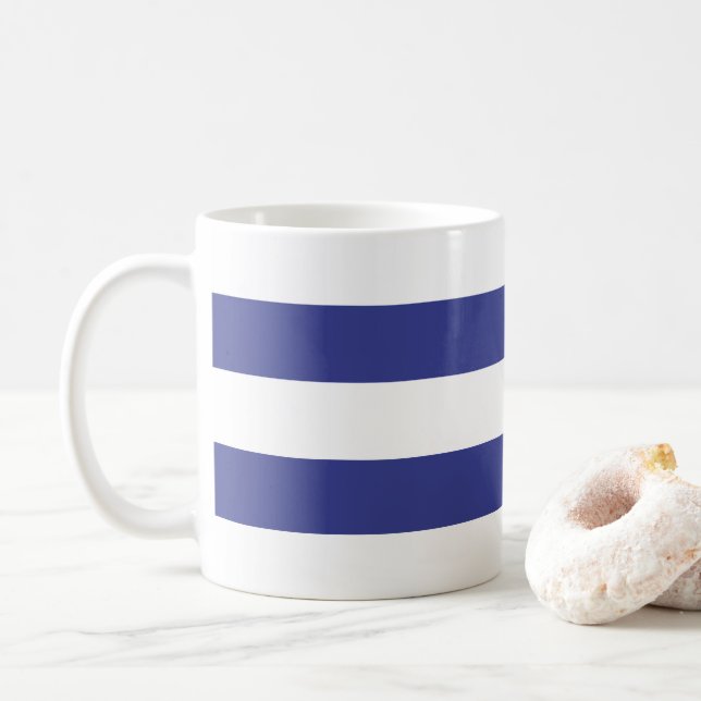 Caneca De Café Listras Azuis e Brancas (Com Donut)