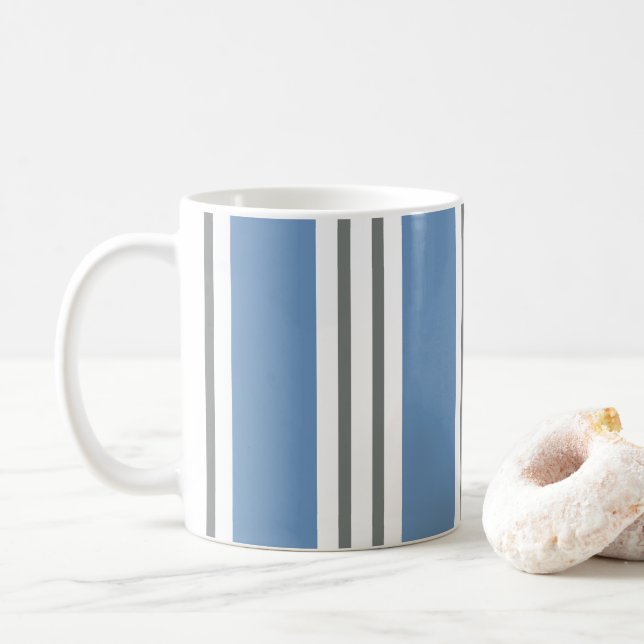 Caneca De Café Listras Azuis e Brancas da Costa (Com Donut)