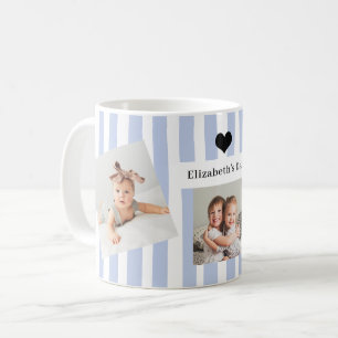 Caneca De Café Listras Azuis, Fotos e Coração Para o Papai