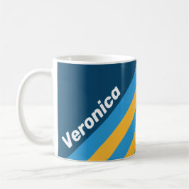 Caneca De Café Listras Azuis Marinho com Nome Retrô
