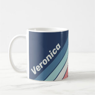 Caneca De Café Listras Azuis Náuticas Vintage com Nome