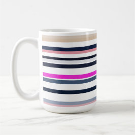 Caneca De Café Listras Azuis Rosas e de Areia