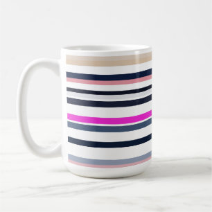 Caneca De Café Listras Azuis Rosas e de Areia
