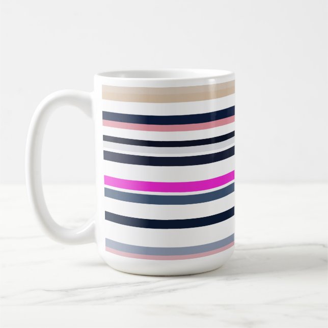 Caneca De Café Listras Azuis Rosas e de Areia (Esquerda)