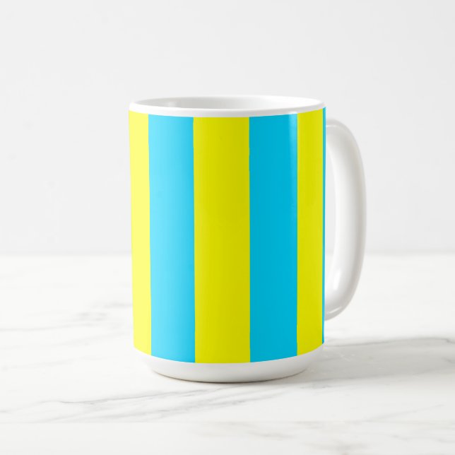 Caneca De Café Listras Azul Claras e Amarelas (Frente Esquerda)