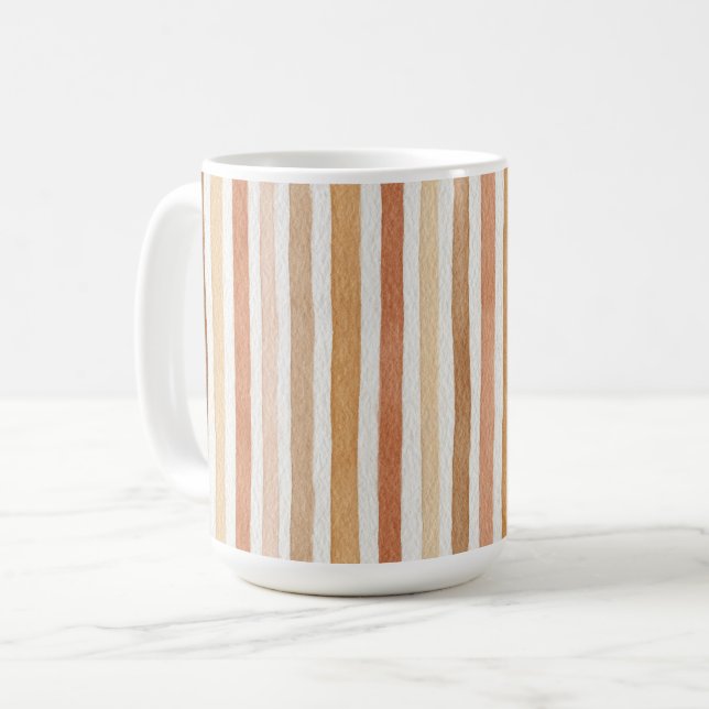 Caneca De Café Listras Bege Creme Cacau Rosado (Frente Esquerda)