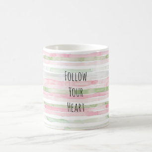 Caneca De Café Listras Brancas Rosa Menta