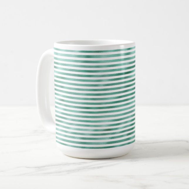 Caneca De Café Listras Brancas Verde Glam (Frente Esquerda)