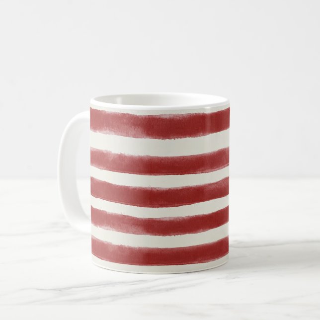 Caneca De Café Listras Brancas Vermelhas (Frente Esquerda)