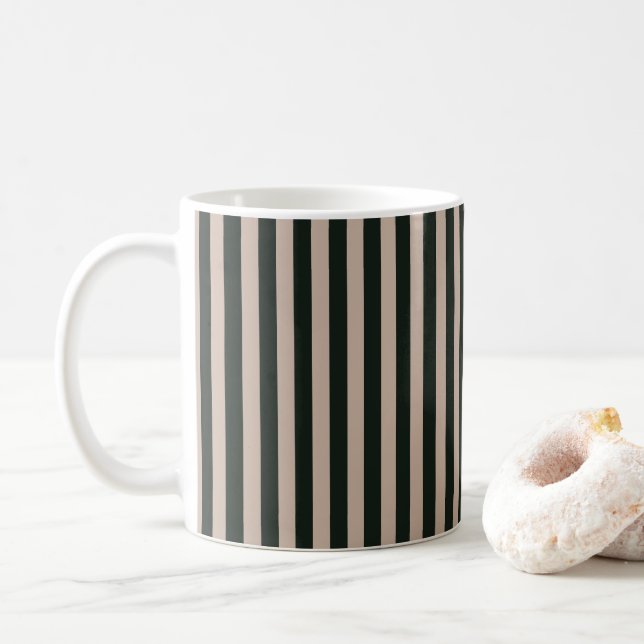 Caneca De Café Listras Cinza Verde Escuro  (Com Donut)