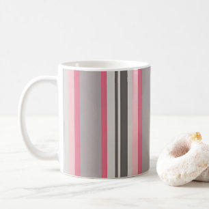 Caneca De Café Listras Clássicas Rosa e Cinza