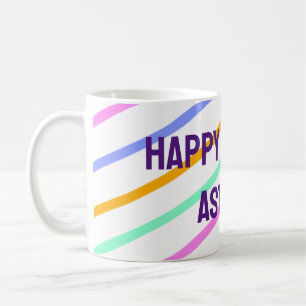 Caneca De Café Listras coloridas felíz aniversário adicionar nome