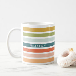 Caneca De Café Listras Coloridas Nome Personalizado